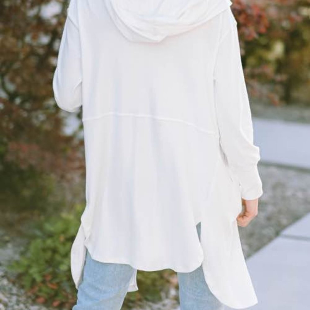 White Side Splits Open Front Hooded Cardigan women’s size large - Picture 4 of 5